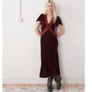 Reclaimed Vintage ASOS NWT Velvet Lace Maxi Dress Burgundy Sz 10 Boho Witchy